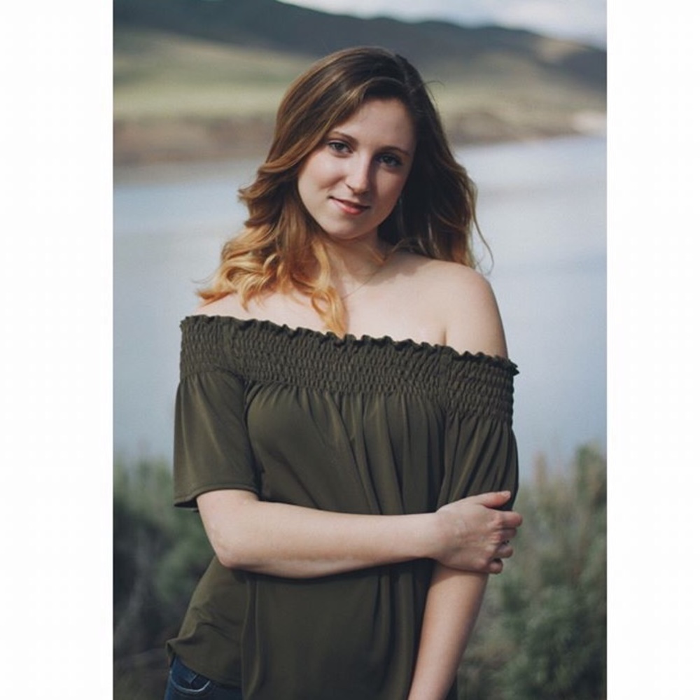 Off the shoulder green top